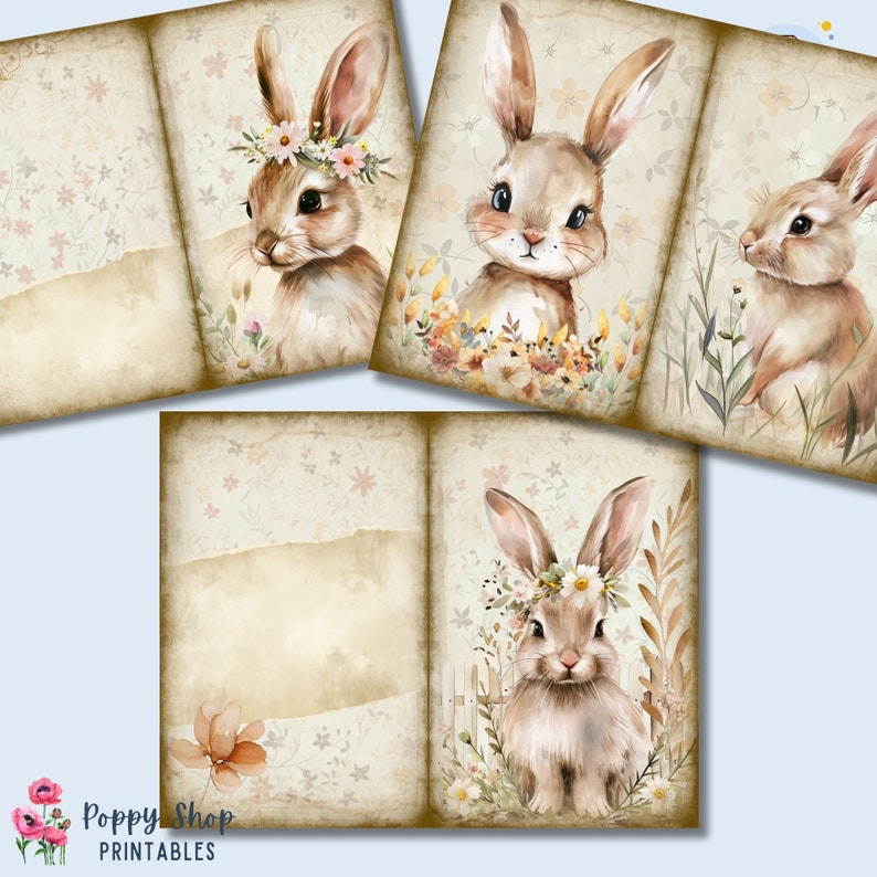 Bunny Junk Journal, Rabbit Junk Journal, Vintage, Spring, Easter, Bunnies, Bunny, Junk Journal Kit, Printable, Journal Pages, Digi Kit image 6