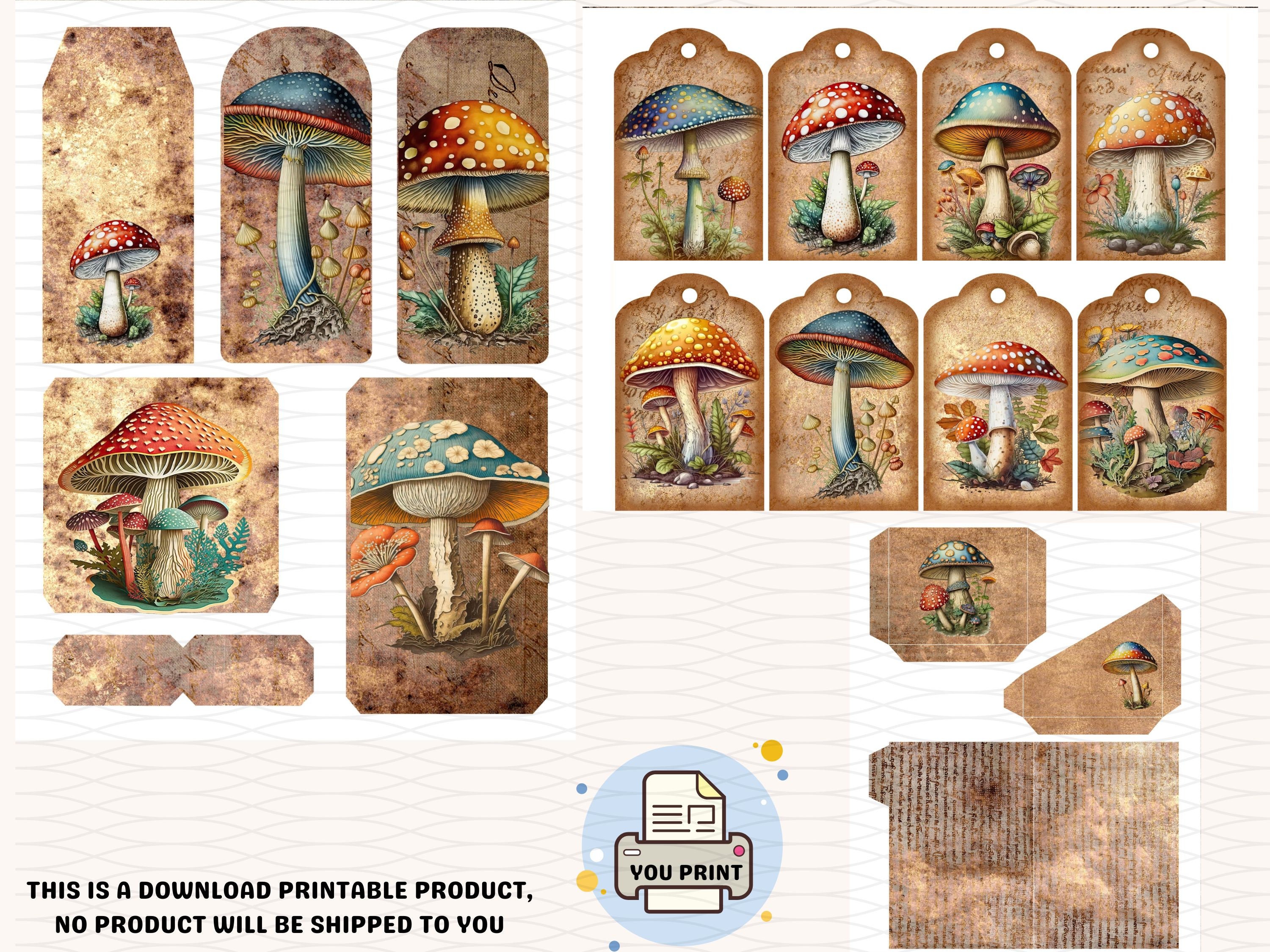 Mushroom Junk Journal Pages and Ephemera Kit, Vintage Nature Papers ...