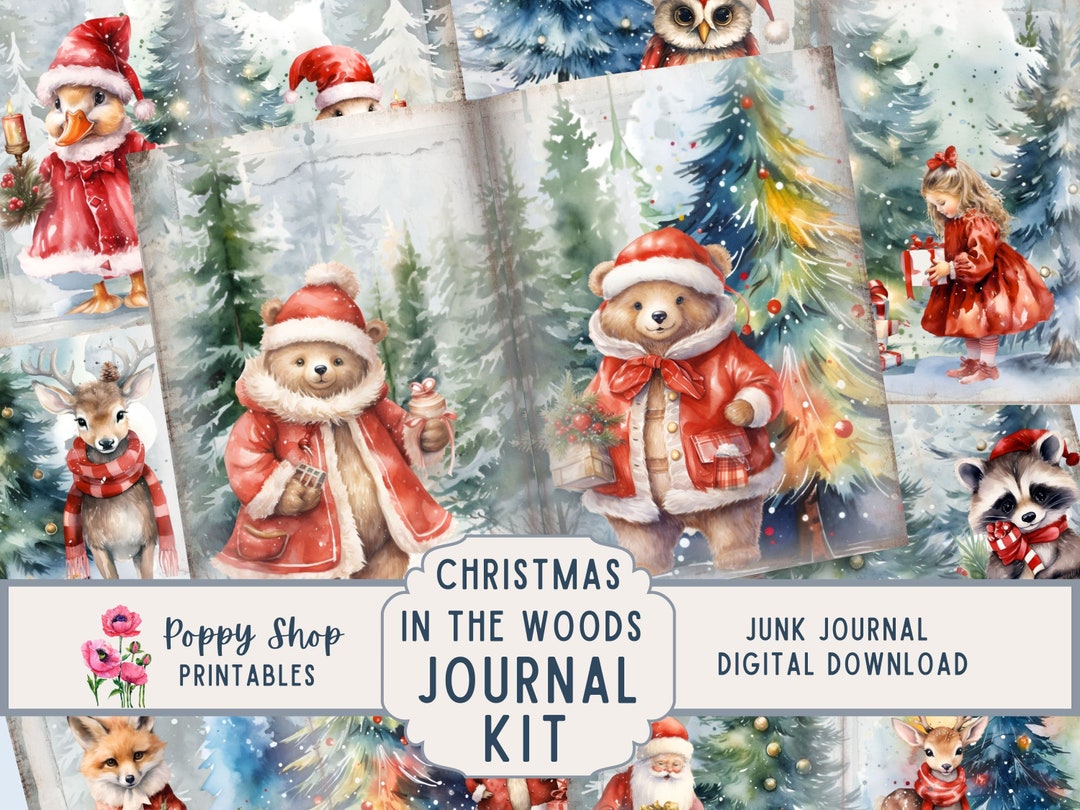 Woodland Christmas Junk Journal Pages and Ephemera, Holiday Forest ...