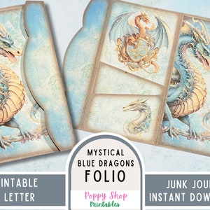 Folio imprimable Dragon Junk Journal, pochette pliante, folio, mystique, vintage, journal éphémère, création artisanale, imprimable, téléchargement numérique