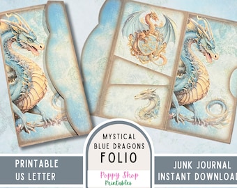 Dragon Junk Journal Printable Folio, Folding Pocket Folder, Folio, Mystical, Vintage, Journal Ephemera, Craft, Printable, Digital Download