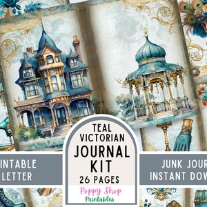 Viktorianisches Junk Journal Kit, Vintage, Teal, Viktorianische Mode, Lady, Journal Seiten, Junk Journal, Ephemera, Printable, Scrapbook, Herunterladen