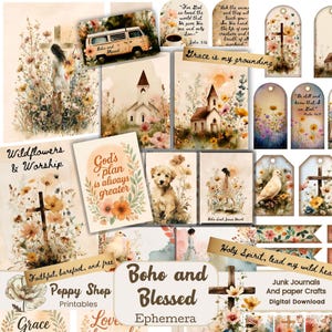 Efémeras de fé, diário cristão, boho, diário baseado na fé, bolso para etiquetas, espiritual, diário bíblico, cartões de oração, efémeras cristãs