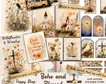 Faith Ephemera, Christian Junk Journal, Boho, Faith Based Journaling, Tag Pocket, Spiritual, Bible Journal, Prayer Cards, Christian Ephemera