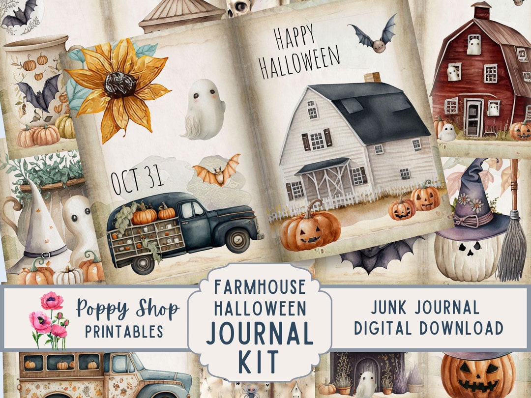 Farmhouse Halloween Junk Journal Kit, Halloween, Farm Decor, Journal ...