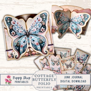 Butterfly Folio, Printable Folio Kit, Junk Journal Folio, Multi Fold, Folding Pocket Folder, Vintage, Journal Ephemera, Printable, Download
