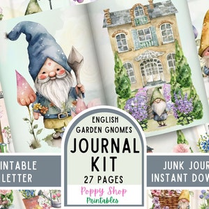 Junkjournaal, kabouters, Engelse tuin, bloem, lentekabouters, afdrukbaar, ongewenste dagboekpagina, vintage, plakboek, kit, Instant Download