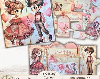 Valentine Folio, Valentine Kid, Printable Folio Kit, Valentines Day, Love, Junk Journal Folio, Folding Pocket Folder, Journal Ephemera, Gift
