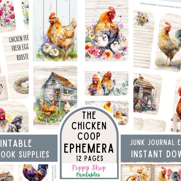 Chicken Coop Ephemera, Chicken Ephemera, Junk Journal Ephemera, Vintage, Farm, Country, Printable, Scrapbook, ATC Card, Digital Download