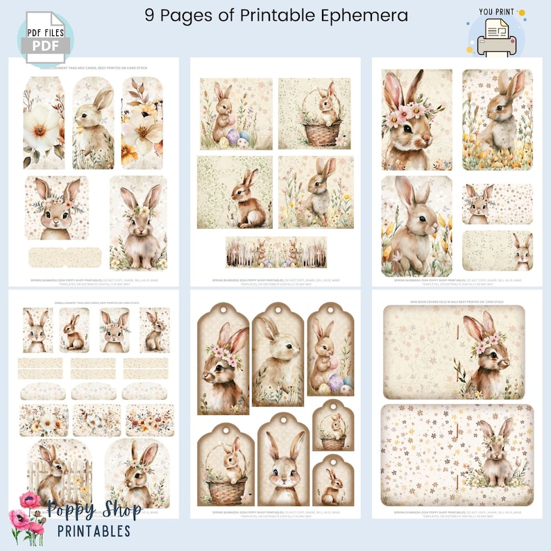 Bunny Rabbit Ephemera, Junk Journal Kit, Spring, Easter, Bunnies, Rabbit, Vintage, Junk Journal Printable, Ephemera, Junk Journal, Digi Kit image 2