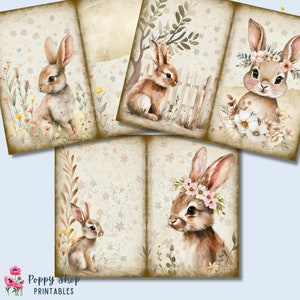 Bunny Junk Journal, Rabbit Junk Journal, Vintage, Spring, Easter, Bunnies, Bunny, Junk Journal Kit, Printable, Journal Pages, Digi Kit image 4