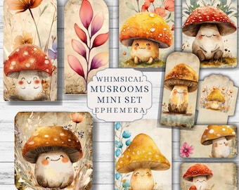Mushroom Ephemera, Whimsical, Mushroom, Junk Journal, Woodland, Cute, Junk Journal Kit, Printable Ephemera,  Collage, Journaling, Digi Kit