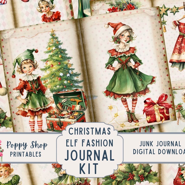 Elf Junk Journal Kit, Christmas Junk Journal, Vintage, Whimsical, Christmas Elves, Printable, Christmas Ephemera, Journal Pages, Download
