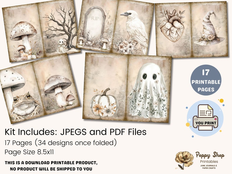 Pages de journal indésirable d'Halloween, journal floral fantôme, journal d'automne imprimable image 4