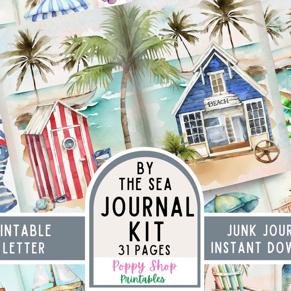 Beach Junk Journal Kit, Ocean, Coast, Vacation, Sea, Junk Journal, Printable, Journal Pages, Shabby, Beach Ephemera, Scrapbook, Download