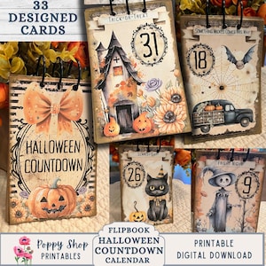 Calendário de contagem regressiva para o Halloween, calendário diário de outubro, calendário de mesa, diário, artesanato infantil, Halloween, cartões de diário, impressão de Halloween, artesanato