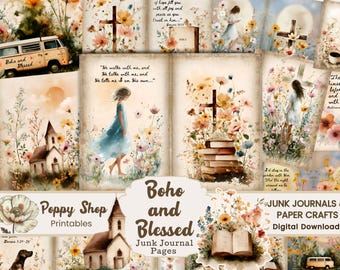 Faith Junk Journal, Christian Junk Journal, Boho, Faith Journal Pages, Ephemera, Spiritual, Bible Journaling, Prayer, Religious, Printable