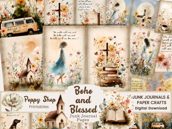 Faith Junk Journal, Christian Junk Journal, Boho, Faith Journal Pages, Ephemera, Spiritual, Bible Journaling, Prayer, Religious, Printable
