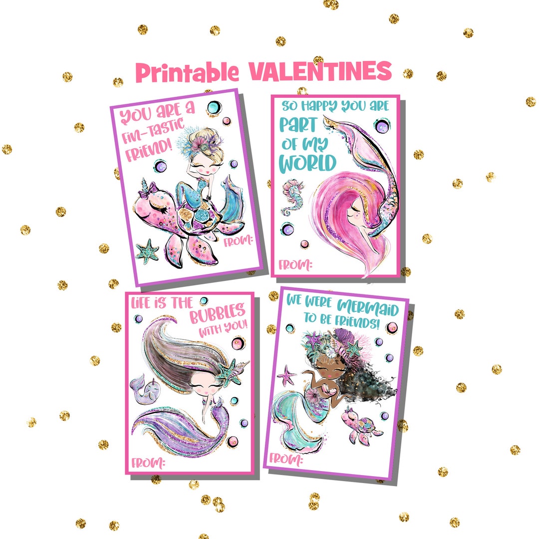 Mermaid Valentines Day Cards, Printable, Classroom Valentines Cards ...