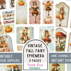 Fall Fairy Ephemera, Vintage, Autumn Fairy, Printable Journal, Pumpkins, Fairy Ephemera, Junk Journal Ephemera, Scrapbook, Instant Download
