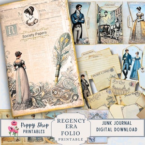 Pochette folio époque Regency, kit folio imprimable, pochette pour journal indésirable, plis multiples, pochette pliante, société, histoire d'amour, journal éphémère, imprimable