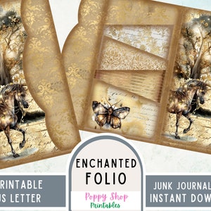 Encantado, fólio para impressão de diário indesejado, pasta de bolso dobrável, fólio, fantasia mágica, diário efêmero, artesanato, para impressão, download digital