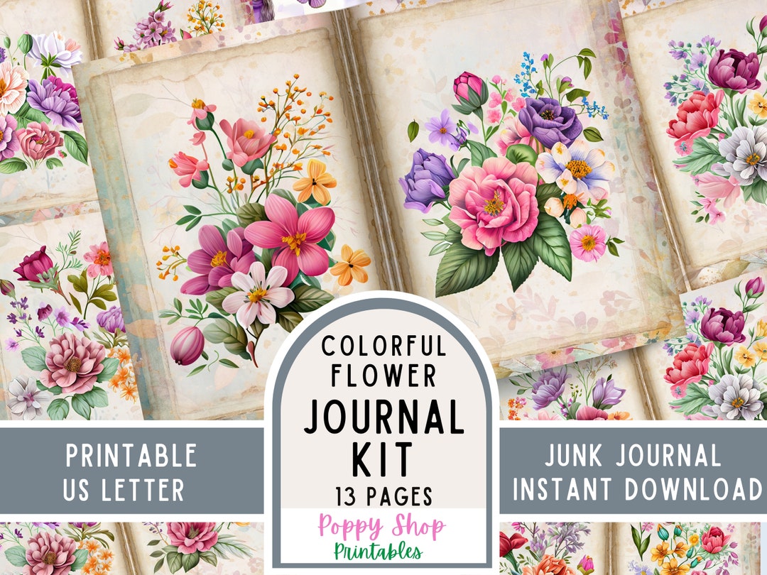 Floral Junk Journal Pages and Ephemera Kit, Printable Vintage Flower ...