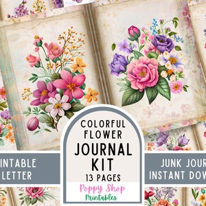 Floral Junk Journal Kit, Journal Pages, Flowers Junk Journal, Floral Ephemera, Printable, Vintage, Scrapbook, Paper Craft. Instant Download