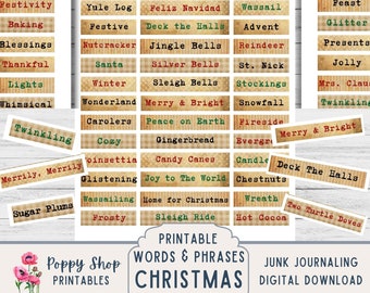 Christmas Word Strips and Phrases, Holiday Phrases, Junk Journal Word Labels, Vintage, Journal Embellishment, Printable, Ephemera, Download