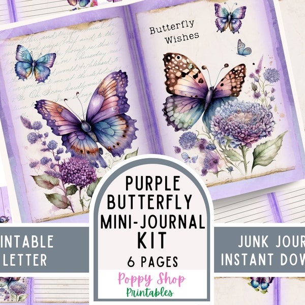 Butterfly Journal Pages, Printable Journal Pages, Lined Journal Pages, Vintage, Butterfly, Stationary, Junk Journal, craft, Instant Download
