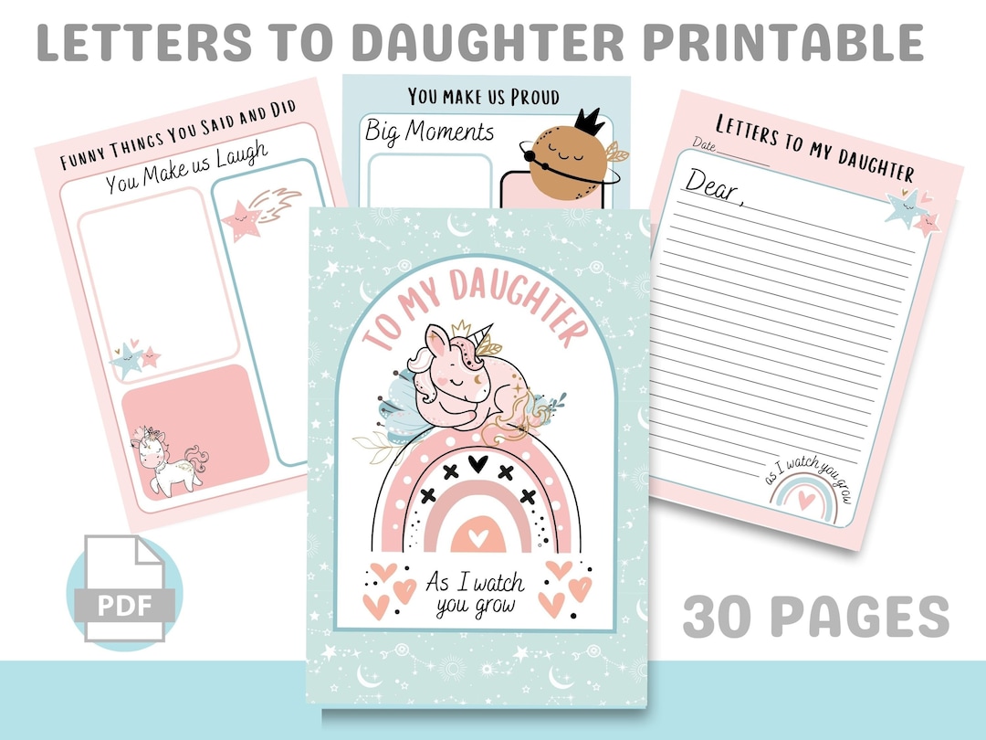 Letters to My Daughter Printable Journal Pages Bundle, Boho Unicorn ...