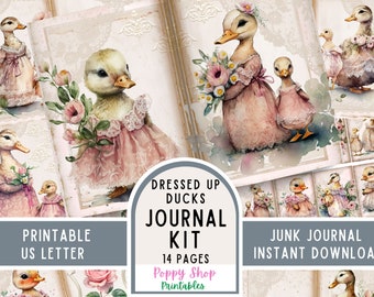 Ducks Junk Journal Kit, Vintage, Ducks in Dresses, Journal Pages, Junk Journal, Shabby, Ducks Ephemera, Cute, Printable, Scrapbook, Download