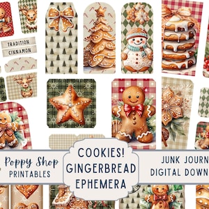 Gingerbread Cookie Ephemera, Christmas Cookies, Gingerbread Boy, Junk Journal Kit, Gingerbread House, Printable, Tags, Scrapbook, Download