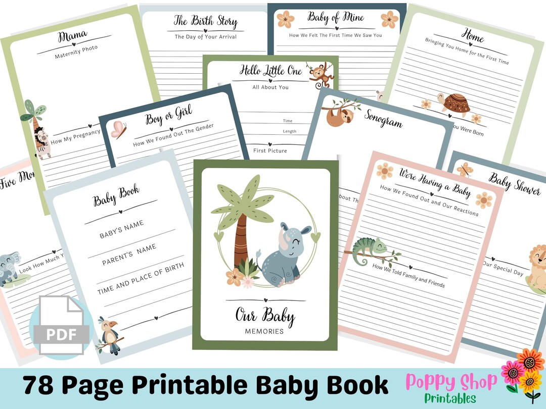 Safari Baby Book, Printable Baby Book, Safari, Milestone, Baby's First ...