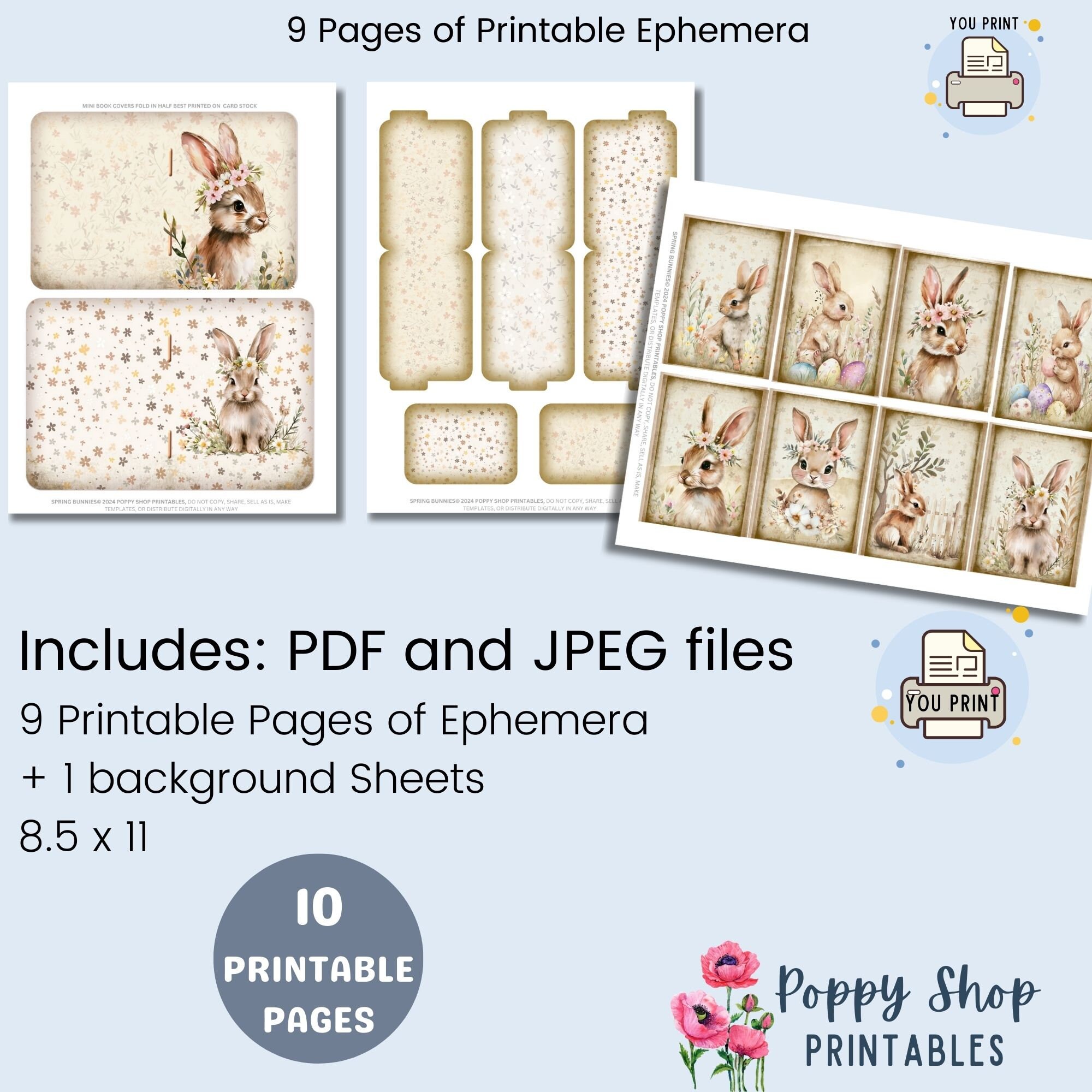 Bunny Rabbit Ephemera Junk Journal Kit, Vintage Spring, Easter Bunnies ...