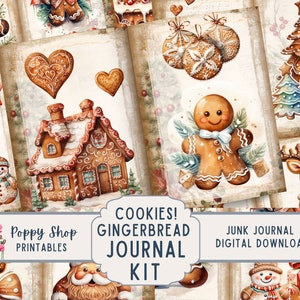 Gingerbread Junk Journal Kit, Christmas Junk Journal, vintage, peperkoek, jongen, koekje, afdrukbaar, kortstondige, dagboekpagina's, download, schattig