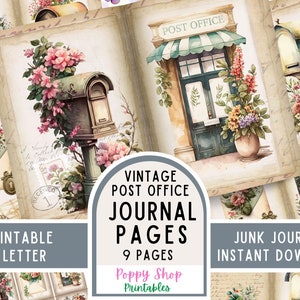 Postal Junk Journal, Páginas de diario basura, Vintage, Pen Pal, Correo, Escritor, Correo, Oficina de correos, Caja, Diario basura, Imprimible, Descarga digital