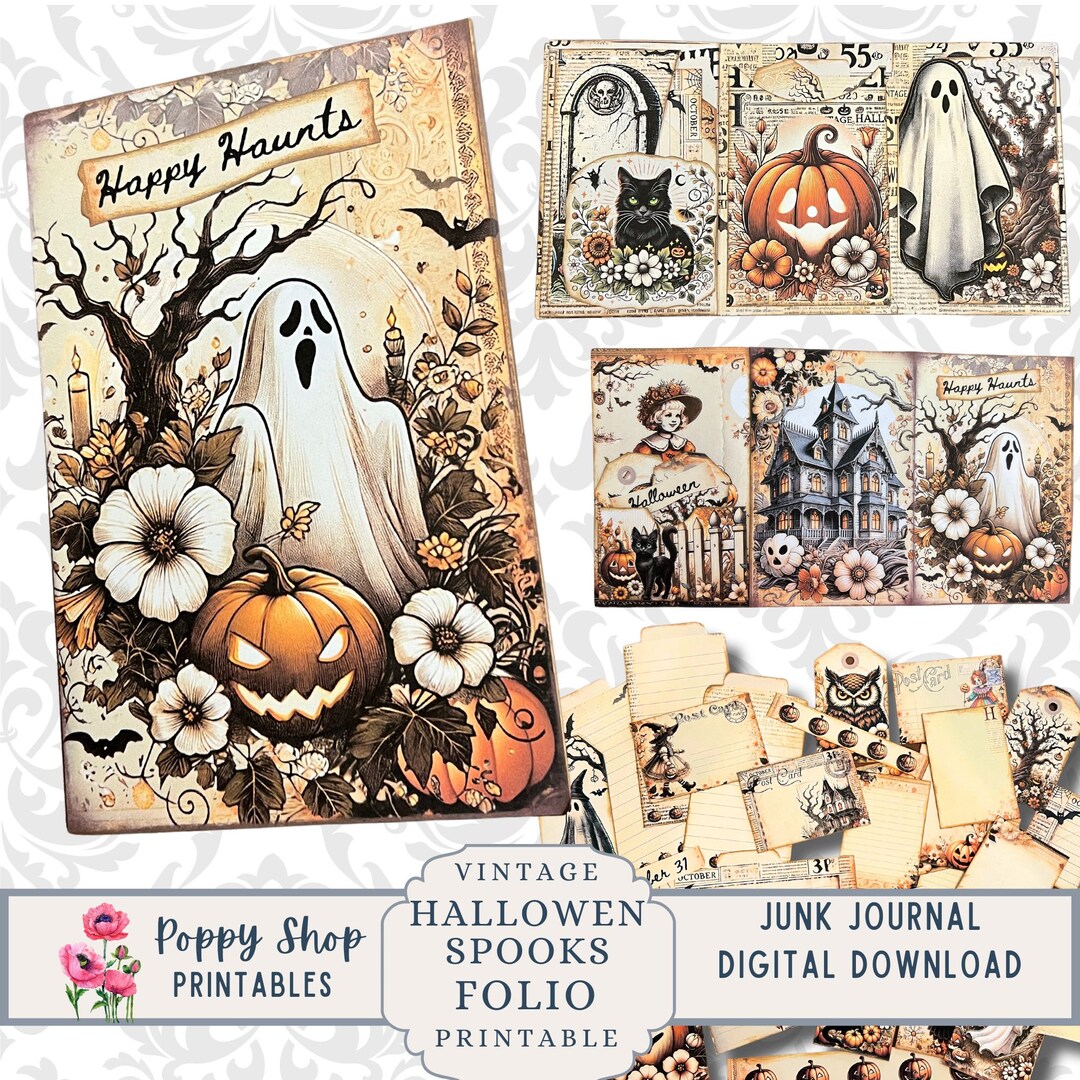 Halloween Folio, Printable Folio Kit, Ghost, Junk Journal Folio, Multi ...