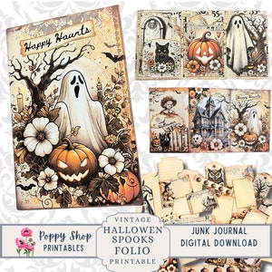 Halloween Folio, Printable Folio Kit, Geist, Junk Journal Folio, Multi Falz, Faltbarer Taschenordner, Vintage, Journal Ephemera, Printable