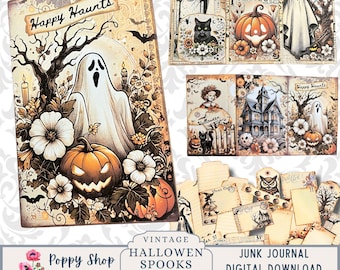 Halloween Folio, Printable Folio Kit, Ghost, Junk Journal Folio, Multi Fold, Folding Pocket Folder, Vintage, Journal Ephemera, Printable