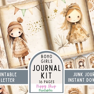 Kit diario spazzatura per ragazze Boho, Vintage, Boho, Boho, pagine di diario, diario spazzatura, bambine, effimeri, stampabile, album di ritagli, download