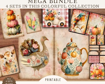 Fall In Color Mega Bundle Printable Junk Journal Kit | Autumn Ephemera, Fussy Cuts, Pockets & Pages, Thanksgiving Craft Printables
