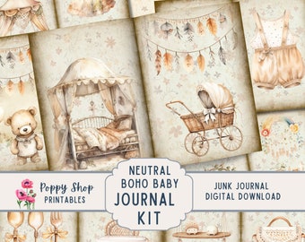 Boho Baby Junk Journal Kit, Neutral Baby druckbare Andenken Buch, Instant Download
