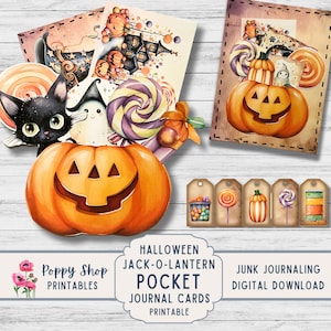 Jack-o-Lantern Pocket Kit, Halloween Pocket, Junk Journal, Printable, Halloween Fussy Cuts, Journal Ephemera, Printable, Digital Download