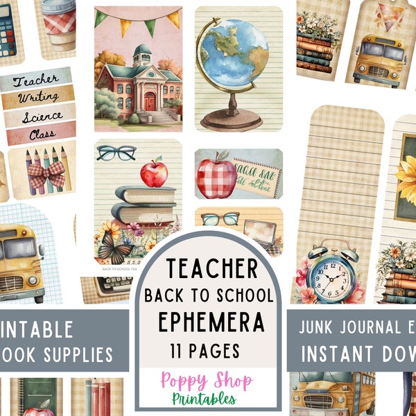 Back To School Ephemera, Vintage, Teacher, Junk Journal Ephemera, Journaling Supplies, Paper Craft, Printable, Scrapbook, Digital Download