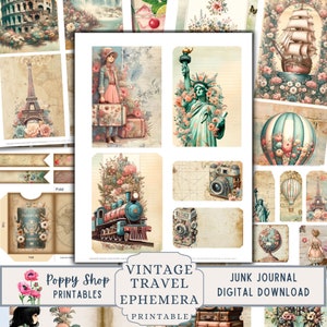 Travel Ephemera, Junk Journal, Travel, Vacation, World Travel, Europe, Shabby, Ephemera, Junk Journal Kit, Collage, Printable, Paper Craft