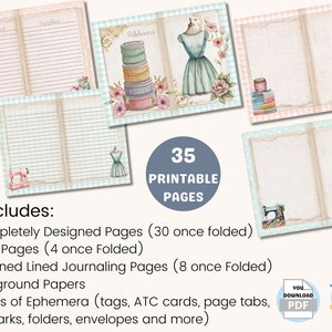 Sewing Junk Journal Kit, Sewing Journal Pages, Vintage, Seamstress, Quilting, Junk Journal ...
