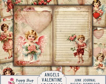 Kit de diario basura de San Valentín con querubines y ángeles, páginas vintage de Cupido, imprimible (descarga digital)