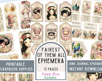 Fairy Tale Ephemera, Princess Ephemera, Junk Journal Ephemera, Kit, Vintage, Magical, Printable, Scrapbook, Collage Sheet, Digital Download