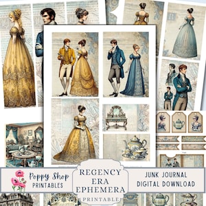 Effimeri dell'era Regency, Effimeri, Moda Regency, Romanticismo, Effimeri del diario spazzatura, Kit del diario spazzatura, Album di ritagli, Foglio Collage, Stampabile